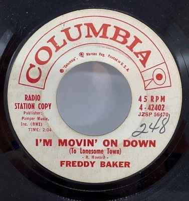 FREDDY BAKER {Rockabilly 45} I'm Movin' On Down / What's He Got? ♫hear ~ PROMO - Image 1 of 2