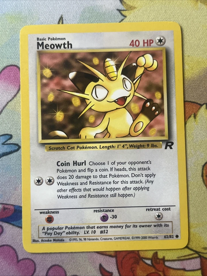 Meowth 62/82 Common Team Rocket Pokemon TCG Vintage 2000 WOTC LP - Image 1 of 2