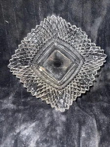 Vintage Indiana Glass Diamond Point Ruffle Edge Square Nut Candy Serving Dish - Picture 1 of 5