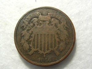 1866 two cent piece old copper US coin - Picture 1 of 2
