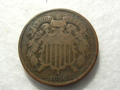 1866 two cent piece old copper US coin - Image 1 of 2