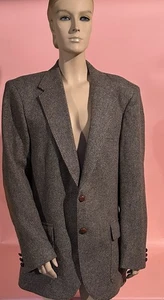 Vintage Herren Woll Blazer Jacke mit Wildleder Ellenbogen Patches von Farrah Grau/Lt. Braun - Bild 1 von 12