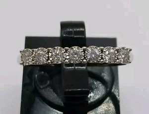 British Hallmarked 9ct 375 White Gold 0.21 Ct Diamond Half Eternity Ring Size O. - Picture 1 of 13