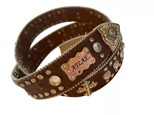 WB ATLAS Western Strass Gürtel Damen braun Kreuze breit silber 43" Rodeo - Bild 1 von 10
