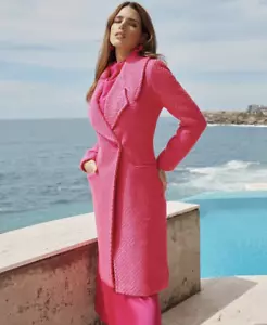 Sheike Size AU6 Park Ave Long Coat Hot Pink Wool Blend Winter Barbiecore RRP$270 - Picture 1 of 12