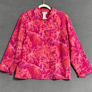 Coldwater Creek Top M Rosa Leinen Blumen Tropical Hawaii Strand Jacke Reise - Bild 1 von 7