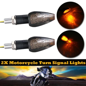 2x Universal Motorcycle LED Turn Signals Indicators Blinkers Lights Amber Lamps - Picture 1 of 12