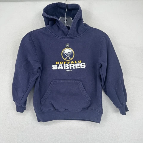 Buffalo Sabres NHL Reebok Youth Hooded Sweatshirt Large 7/6 Face off Collection Cover