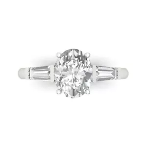 2.5Oval Baguette 3 stone Moissanite Classic Bridal Statement Ring 14k White Gold - Picture 1 of 11