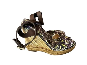 Sandali con zeppa espadrillas Tory Burch marroni stampa floreale tela plateau taglia 5B - Foto 1 di 13