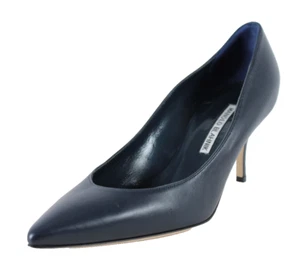 Zapatos de salón MANOLO BLAHNIK 38 de cuero azul marino con punta de aguja - Imagen 1 de 10