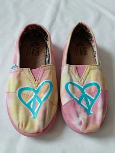 GUC Girls Skechers BOBS World Peace Sign Sneakers Slip On Yellow/Pink Sz Y1 - Picture 1 of 5