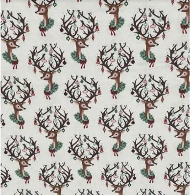 SUPER SNUGGLE FLANNEL Sewing Fabric 1.583 Yds (57") x 42" HOLLY JOLLY REINDEER - Image 1 of 3