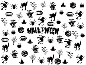 50 Happy Halloween Nail Art Water Decals Transfer stickers - Picture 1 of 1