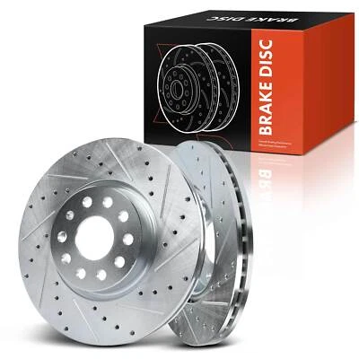 Front LH & RH Drilled & Slotted Brake Rotors for Audi A3 Q3 TT Quattro VW Passat - Image 1 of 4