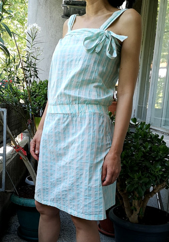 OFF WHITE Abito Sessun francese con spalline blu bianco fantasia quadri taglia S