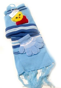 Toddler Hat, Scarf & Glove Set-Lt Blue-Yellow Bear Design SAME DAY USPS PICK UP - Picture 1 of 2