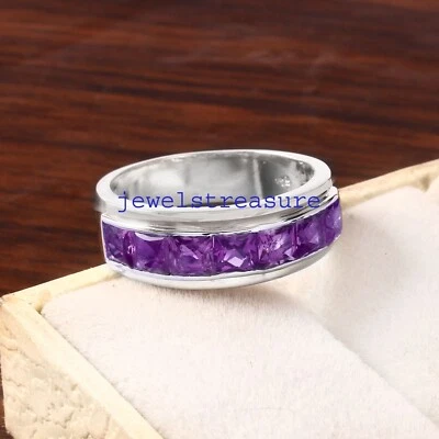 Natural Amethyst Gemstones With 925 Sterling silver Band Ring for Men's #701 - Image 1 of 4