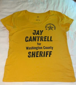 YELLOW   V NECK  DIST RICT RE-TEE  SS  M    JAY CANTRELL for SHERIFF   pre-owned - Picture 1 of 6