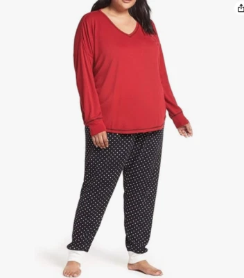 PJ Salvage Conjunto Pijama Térmico Love Rojo Negro Manga Larga Pantalones Mujer 2X 3x Foto 1 de 2