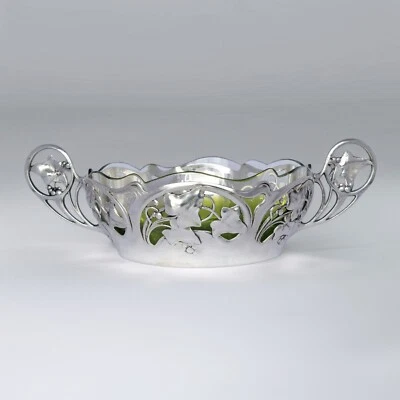 Art Nouveau Jugendstil WMF Silverplated Pewter Cut Glass Salad Bowl Flower Dish - image 1 of 4