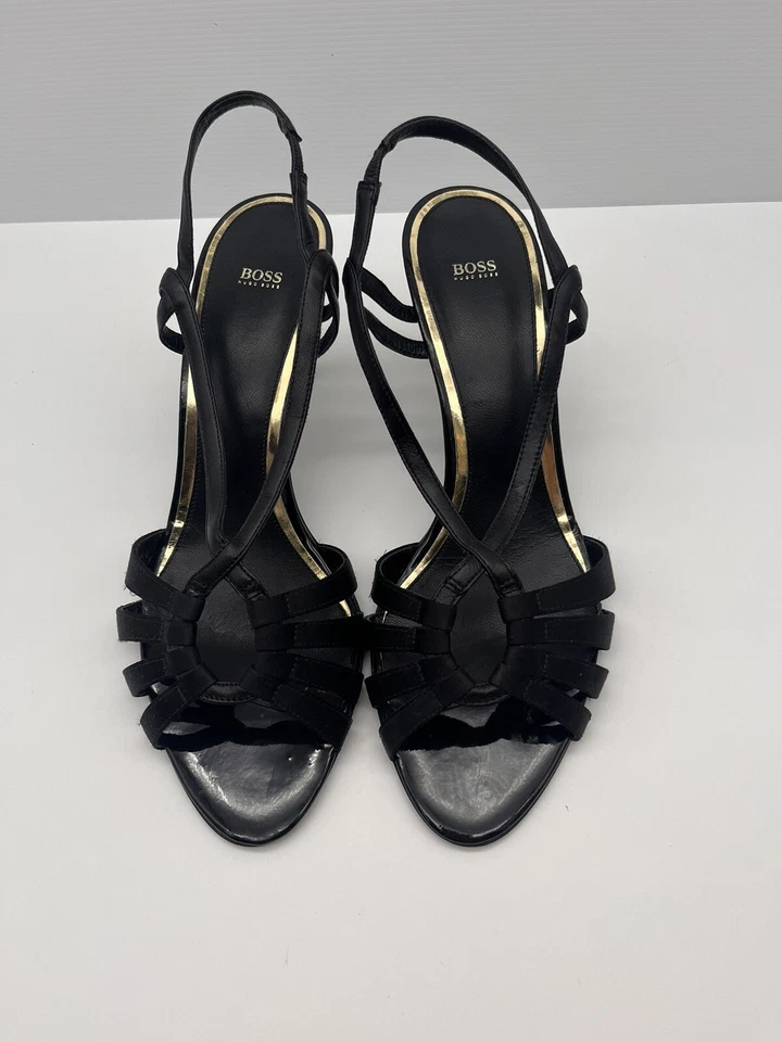 Sandalias de aguja Hugo Boss negras todo cuero talla 40 EUR hechas en Italia Lilly Foto 1 de 4