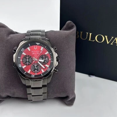 New Bulova 98B350 Men's Marine Star Watch Red Dial Chronograph Quartz Watch 43mm - Image 1 of 4