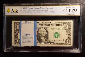 1995 $1 Federal Reserve 'WEB' notes- (fr.1923-D) Pack of 100-PCGS UNC 64 PPQ - Picture 1 of 9