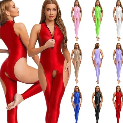 DE Freebily Damen Glitzer Bodystockings Reißverschluss Bodysuit Unterwäsche