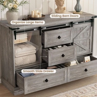 Wooden Dressers 4 Drawer Chests of Drawers for Bedroom with Sliding Barn Doors - Image 1 of 4