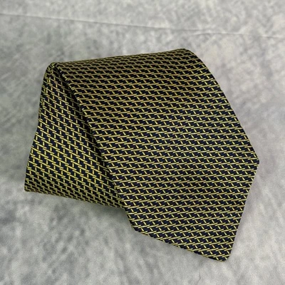 Gravata polo vintage universitária por Ralph Lauren gravata de seda azul marinho dourada geométrica Preppy - Imagem 1 de 4