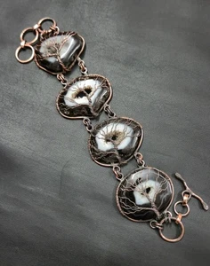 Pulsera de alambre de árbol de ágata negra Botswana ágata gema joyería alambre envuelto - Imagen 1 de 5