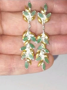 Orecchini pendenti smeraldo placcato oro sterling 925 - Foto 1 di 6