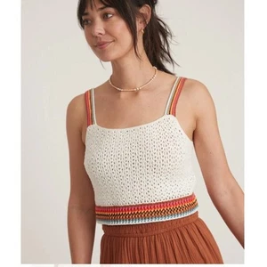 NEU Marine Lagenlook Caro Cropped Häkel Tank in Elfenbein/mehrfarbig gestreift XL - Bild 1 von 15