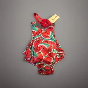 Infant Girls Romper Watermelon Print With Headband Size 6/9 Months New - Picture 1 of 2