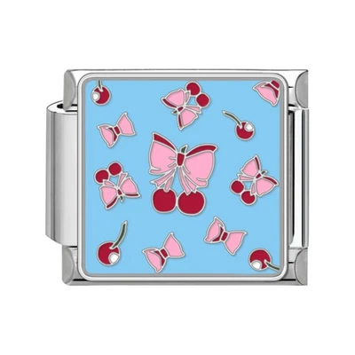 Pulseira de elos de berloque de aço inoxidável feminina tom vermelho coração arco joia redonda - Imagem 1 de 4