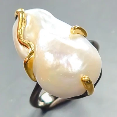 Anillo de perlas barrocas naturales hechas a mano de plata de ley 925 talla 8,5/R440129 Foto 1 de 4