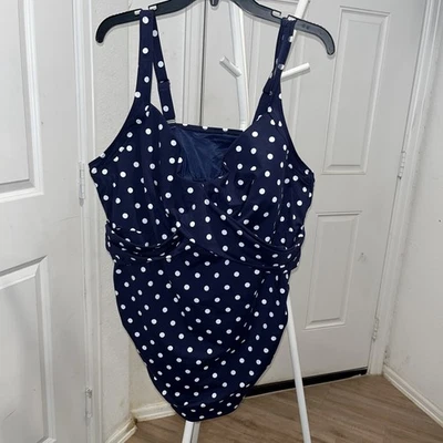 Camiseta de natación Lands End Tankini para mujer Plus 24W UW azul polk estampado de puntos A Foto 1 de 3