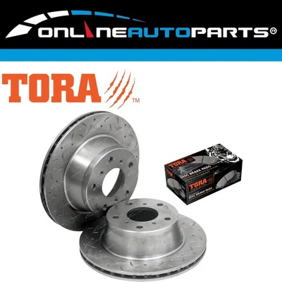 2 Front Dimpled+Slotted Disc Rotors+ Brake Pads for Toyota Lexcen VR VS - image 1 of 4