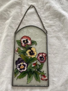 Pannello finestra vintage stile Tiffany vetro dipinto design fiori 4x7 da appendere - Foto 1 di 4