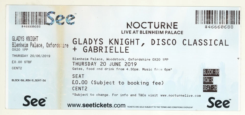 Gladys Knight Disco Classical Gabrielle 6/20/19 Oxfordshire UK Rare Ticket Stub! - Image 1 of 1