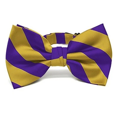  Men's Pre-tied Adjustable Striped Bow Tie Dark Purple and Gold - Image 1 of 4