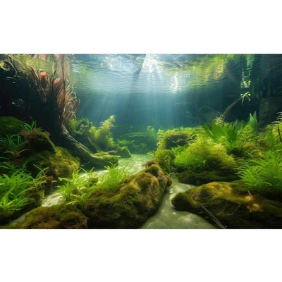Ocean Floor Fish Tank Background Underwater Stone Aquarium Background 48x24in - Image 1 of 4