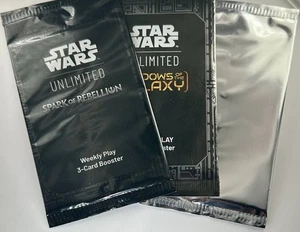 Star Wars Unlimited Lotto di 3 - SOR/SHD/JTL Gioco Settimanale 3 Carte Booster - NUOVO SIGILLO - Foto 1 di 2