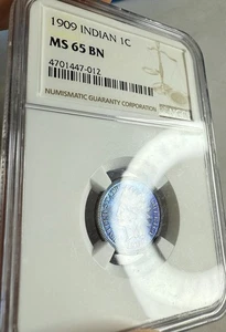 1909 Indian Head Cent 1¢ NGC MS65 BN 💎INSANE GEM BLUE & PINK MONSTER TONER💎 - Picture 1 of 3