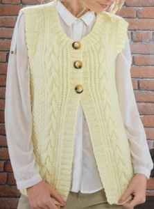 Knitting Pattern - Ladies Aran Cable Waistcoat Gilet 5 Sizes 28" - 46" Copy - Picture 1 of 2