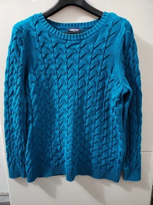 Suéter Lands End para mujer L verde azulado Drifter tejido con cable suéter tejido pesado algodón Foto 1 de 4