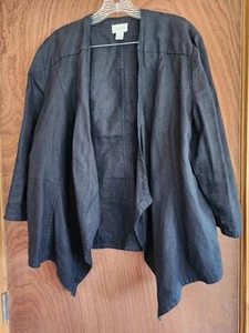 Chico's Women's Black Linen Open Front Cardigan Size 3 Jacket 3/4 Sleeve - Picture 1 of 4