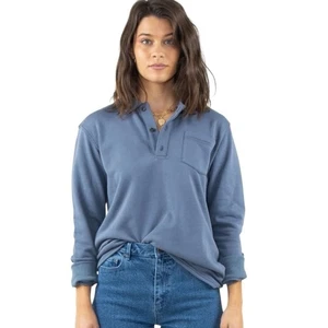 Sudadera Pullover Rusty Barefoot Fleece Azul Henley Estilo Surf Para Mujer’s M - Imagen 1 de 7