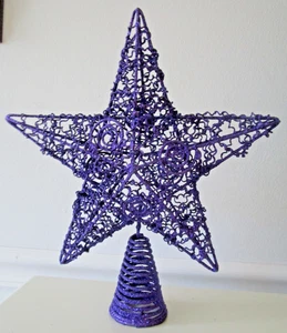 Glitzernder lila Stern Baumspitze glitzernd Metall 3D 5-Punkt Stern 12 x 9" Weihnachten - Bild 1 von 5